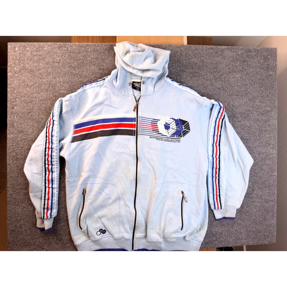 Southpole Mens XXL Light Blue Full Zip Hoodie Y2K Graphic Racing Sweatshirt
